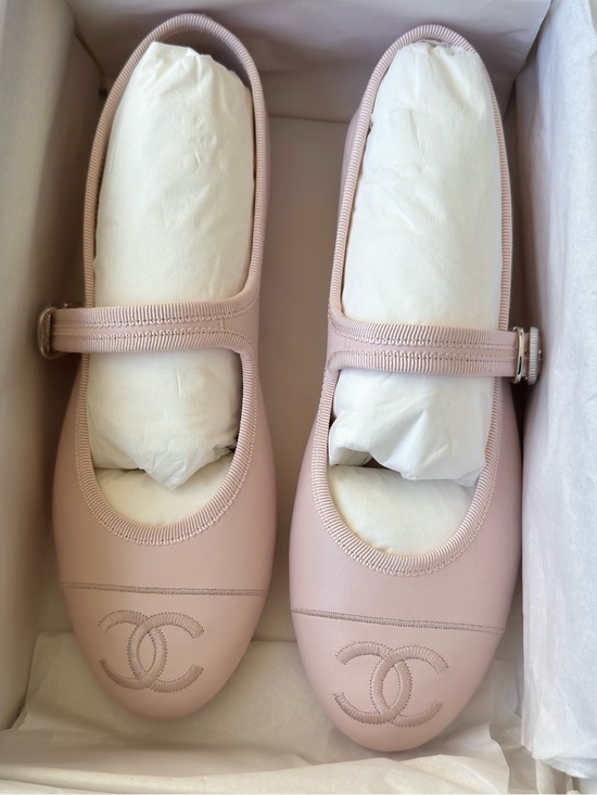 CHANEL Shoes - CHANEL Pale Pink Mary Jane Ballet Flats with CC Logo